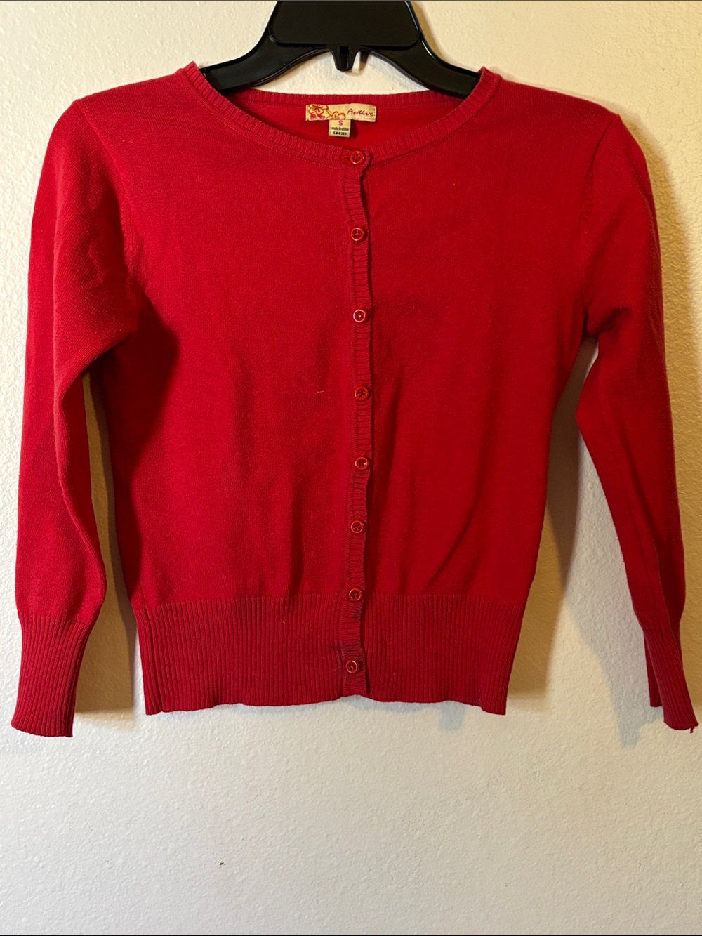Active USA Red Knit Cardigan Sweater Size Small Retro Pinup Crewneck S#8383